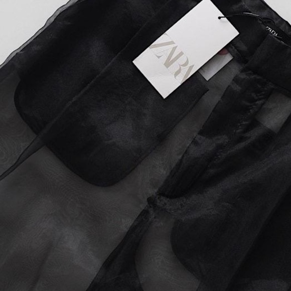 Zara Black Sheer Overlay Trousers - Picture 7 of 9